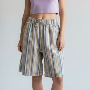 NEW Free People Saylor Poplin Stripe Shorts Women Large Oversized Bermuda Beach